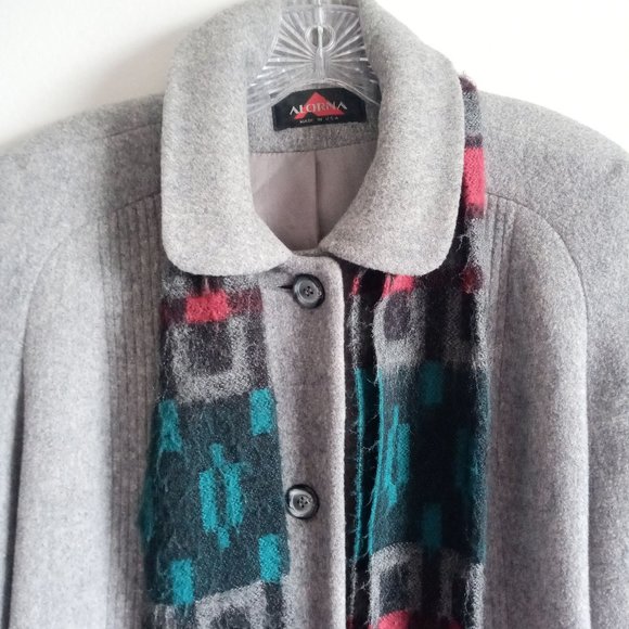Wool Blend Gray Jacket Coat with Scarf - Picture 6 of 14